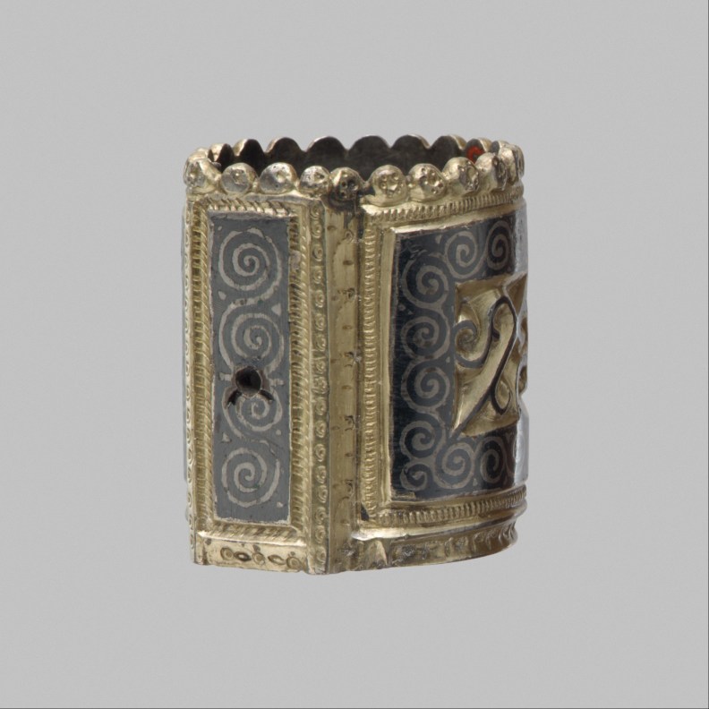 metal object decorated with spirals