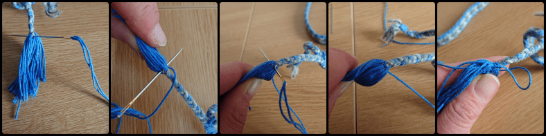 Binding the top of the tassel and just under the head of the tassel